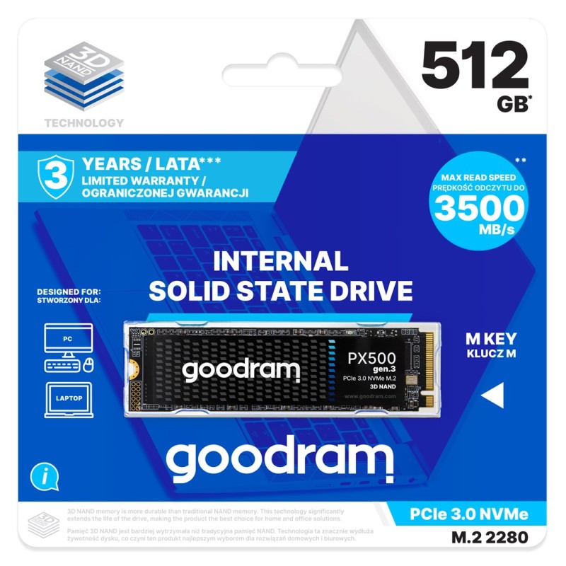 Goodram PX500 GEN.3 SSDPR-PX500-512-80-G3 internal solid state drive 512 GB M.2 PCI Express 3.0 NVMe 3D NAND Goodram PX500 GEN.3 SSDPR-PX500-512-80-G3 internal solid state drive 512 GB M.2 PCI Express 3.0 NVMe 3D NAND