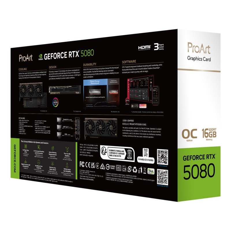 ASUS ProArt -RTX5080-O16G NVIDIA GeForce RTX 5080 16 GB GDDR7 ASUS ProArt -RTX5080-O16G NVIDIA GeForce RTX 5080 16 GB GDDR7