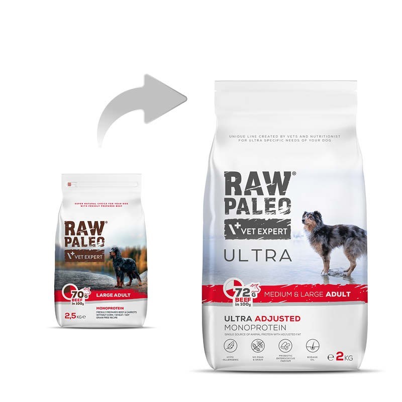 RAW PALEO Ultra Medium&Large Adult Beef - dry dog food - 2 kg RAW PALEO Ultra Medium&Large Adult Beef - dry dog food - 2 kg