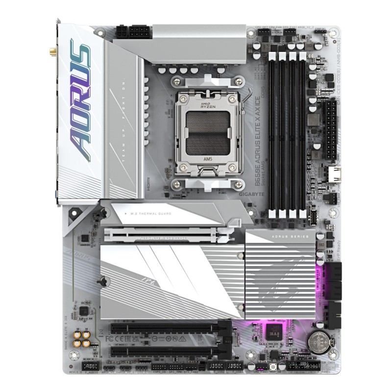 GIGABYTE B650E AORUS ELITE X AX ICE Motherboard - AMD Ryzen 9000 Series CPUs, 12+2+2 Phases VRM, up to 8000MHz DDR5 (OC), 1xPCIe 5.0 + 2xPCIe 4.0 M.2, 2.5GbE LAN, WIFI 6E, USB 3.2 Gen 2 GIGABYTE B650E AORUS ELITE X AX ICE Motherboard - AMD Ryzen 9000 Series CPUs, 12+2+2 Phases VRM, up to 8000MHz DDR5 (OC), 1xPCIe 5.0 + 2xPCIe 4.0 M.2, 2.5GbE LAN, WIFI 6E, USB 3.2 Gen 2