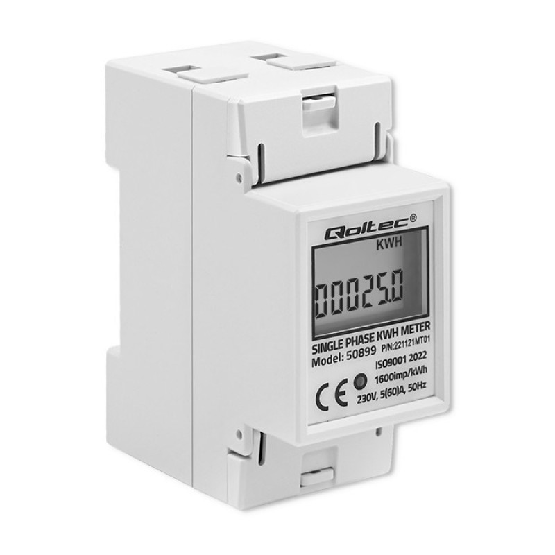 Qoltec 50899 Single phase electronic energy consumption meter | 230 V | LCD | 2P | DIN rail Qoltec 50899 Single phase electronic energy consumption meter | 230 V | LCD | 2P | DIN rail