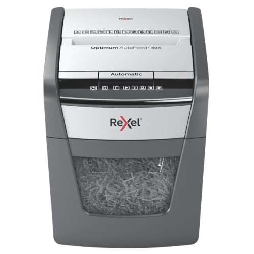 Rexel Optimum AutoFeed+ 50X paper shredder Cross shredding 55 dB 22 cm Black, Grey