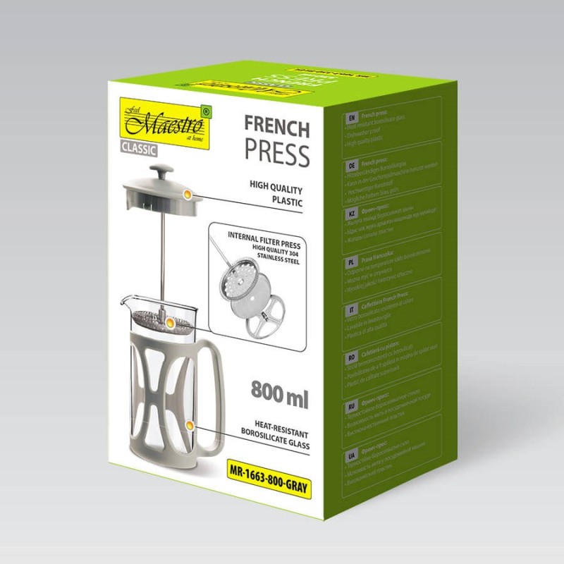French press MAESTRO MR-1663 (MR-1663-800-GRAY) 800 ml Grey French press MAESTRO MR-1663 (MR-1663-800-GRAY) 800 ml Grey