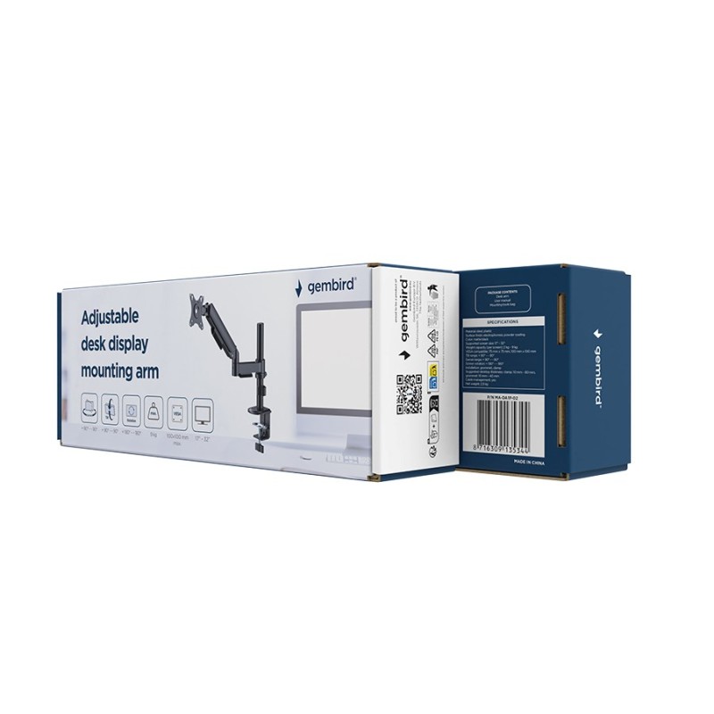 Gembird MA-DA1P-02 Adjustable desk display mounting arm, 17”-32”, black