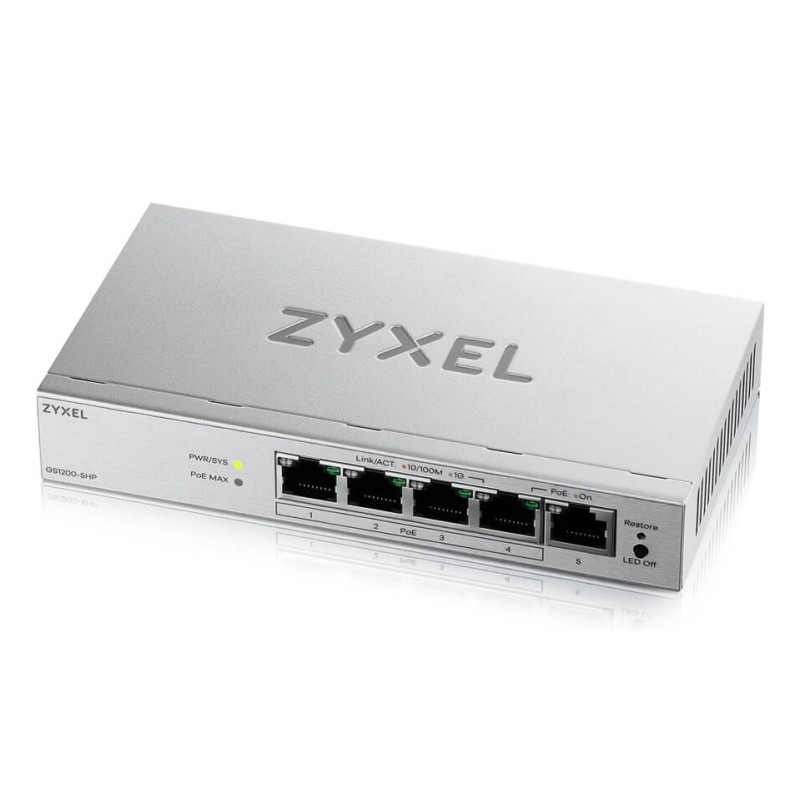 Zyxel GS1200-5HPV3 Managed L2 Gigabit Ethernet (10/100/1000) Power over Ethernet (PoE) Desktop Grey Zyxel GS1200-5HPV3 Managed L2 Gigabit Ethernet (10/100/1000) Power over Ethernet (PoE) Desktop Grey
