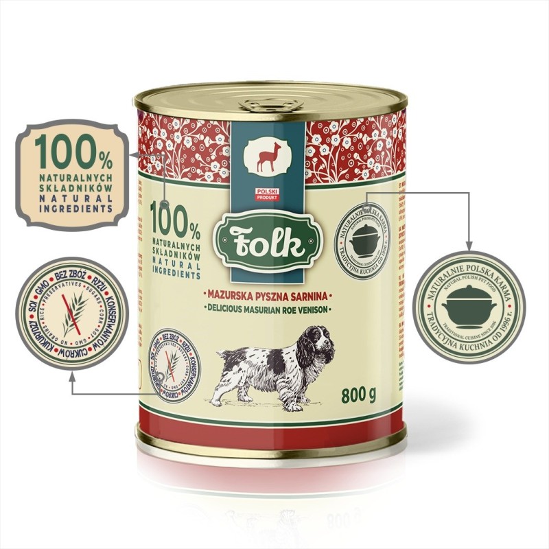 FOLK Delicious Masurian roe venison - wet dog food - 800g FOLK Delicious Masurian roe venison - wet dog food - 800g