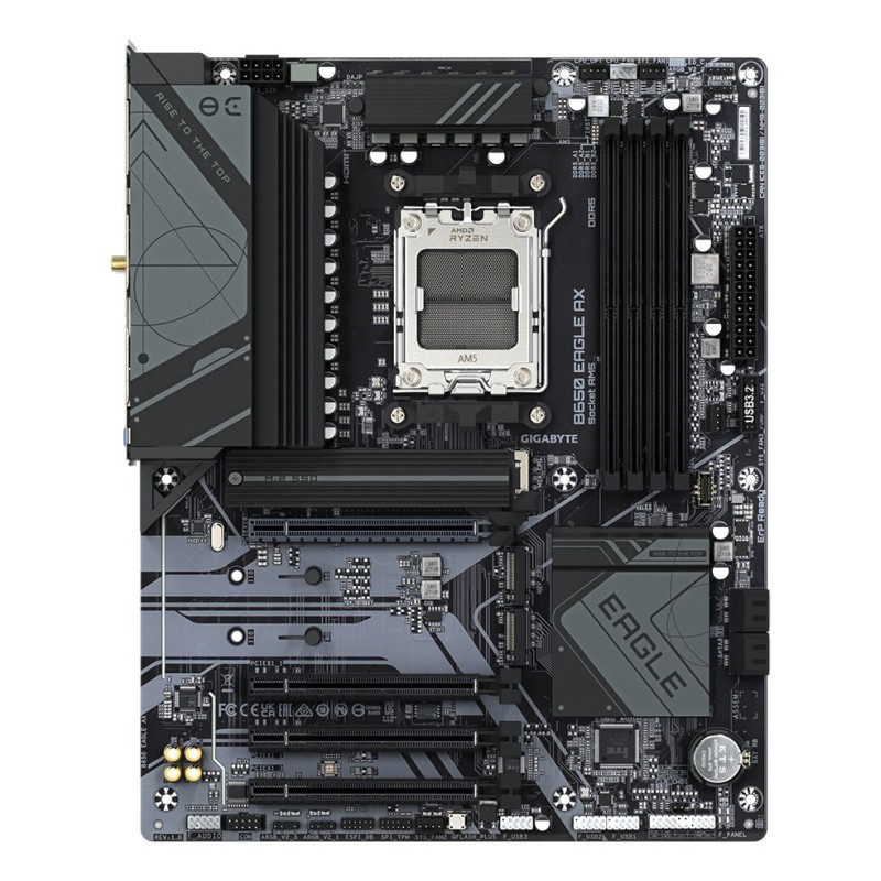GIGABYTE B650 EAGLE AX Motherboard - Supports AMD Ryzen 7000 CPUs, 12+2+2 Phases Digital VRM, up to 7600MHz DDR5 (OC), 1xPCIe 5.0 + 2xPCIe 4.0 M.2, Wi-Fi 6E 802.11ax, GbE LAN, USB 3.2 Gen2 GIGABYTE B650 EAGLE AX Motherboard - Supports AMD Ryzen 7000 CPUs, 12+2+2 Phases Digital VRM, up to 7600MHz DDR5 (OC), 1xPCIe 5.0 + 2xPCIe 4.0 M.2, Wi-Fi 6E 802.11ax, GbE LAN, USB 3.2 Gen2