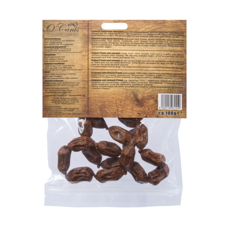 O'CANIS Mini beef sausages - Dog treat - 100g O'CANIS Mini beef sausages - Dog treat - 100g
