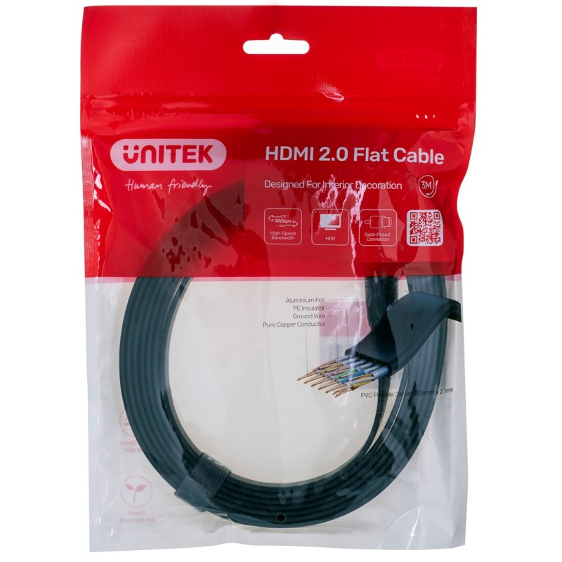 UNITEK 2.0 4K60HZ FLAT 3M C11063BK-3M HDMI cable 3 m HDMI Type A (Standard) Black