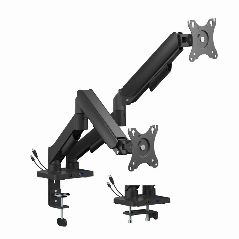 Gembird MA-DA2U-01 Adjustable desk 2-display mounting arm with USB ports, 17”-32”, black