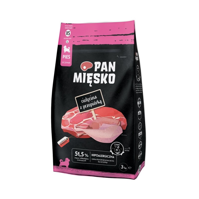 PAN MIĘSKO Veal with quail XS (puppy) - dry dog food - 3kg PAN MIĘSKO Veal with quail XS (puppy) - dry dog food - 3kg