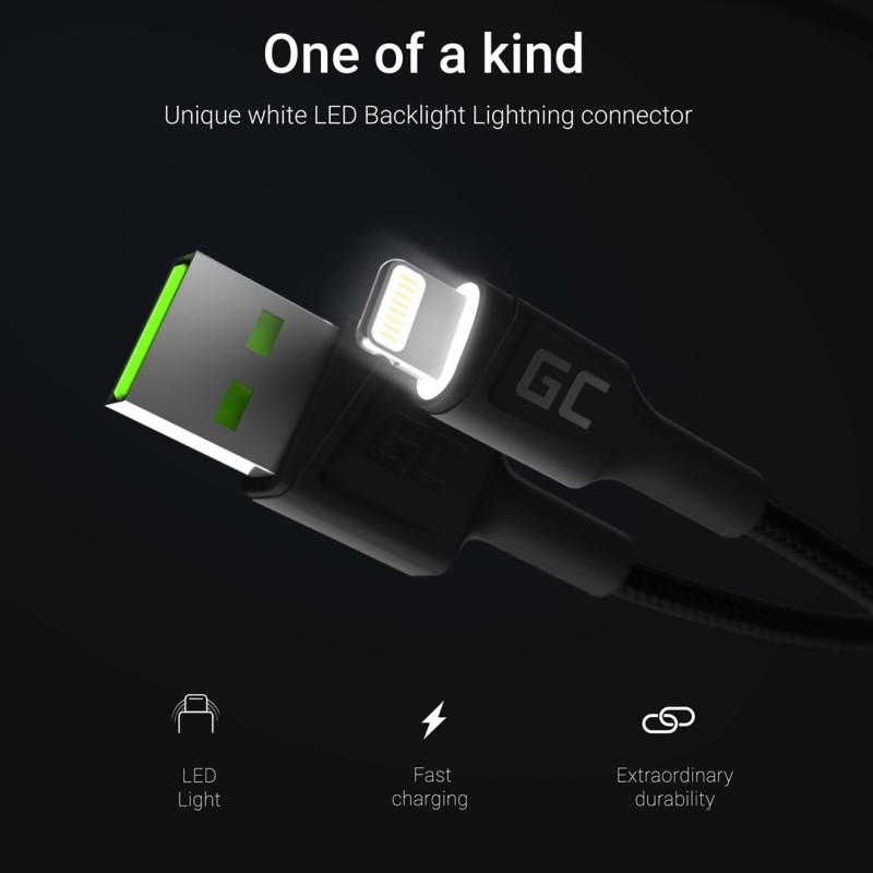 Green Cell KABGC12 lightning cable 2 m Black Green Cell KABGC12 lightning cable 2 m Black
