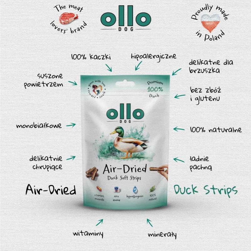 OLLO Air-Dried Duck strips - dog treat - 80g OLLO Air-Dried Duck strips - dog treat - 80g