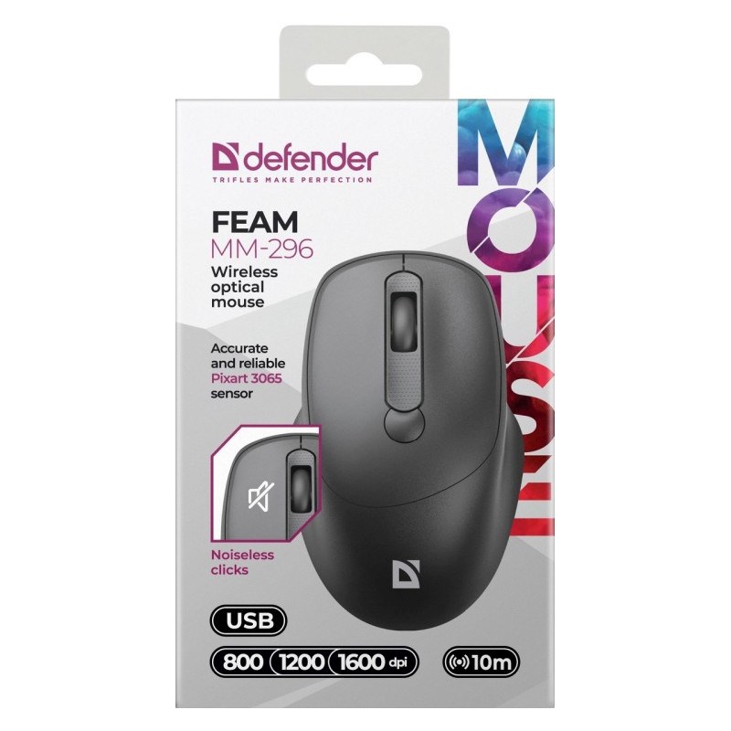 MOUSE DEFENDER FEAM MM-296 RF SILENT BLACK MOUSE DEFENDER FEAM MM-296 RF SILENT BLACK