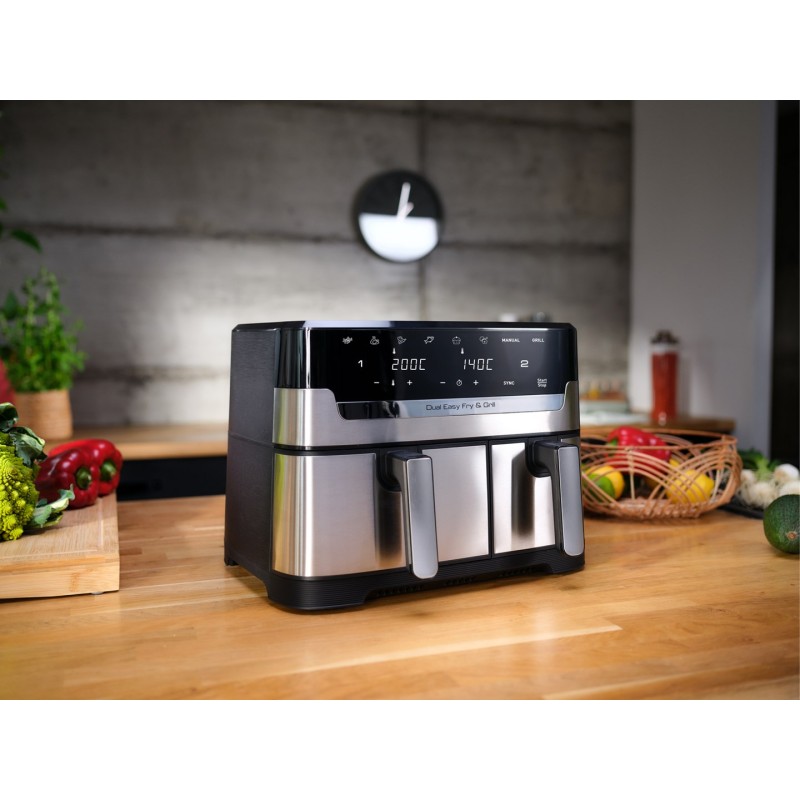 Tefal Dual Easy Fry & Grill EY905D Double 8.3 L Stand-alone 2700 W Hot air fryer Stainless steel Tefal Dual Easy Fry & Grill EY905D Double 8.3 L Stand-alone 2700 W Hot air fryer Stainless steel