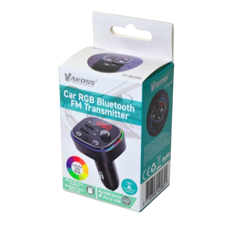 Vakoss TC-B439K FM transmitter 87.5 - 108 MHz Bluetooth/USB Black Vakoss TC-B439K FM transmitter 87.5 - 108 MHz Bluetooth/USB Black