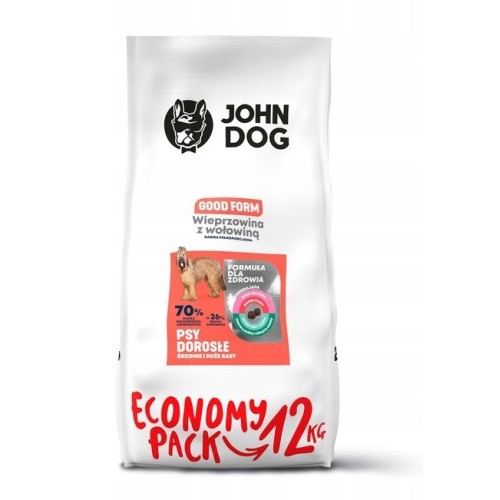 JOHN DOG Good Form Adult Pork with beef  - dry dog food - 12 kg