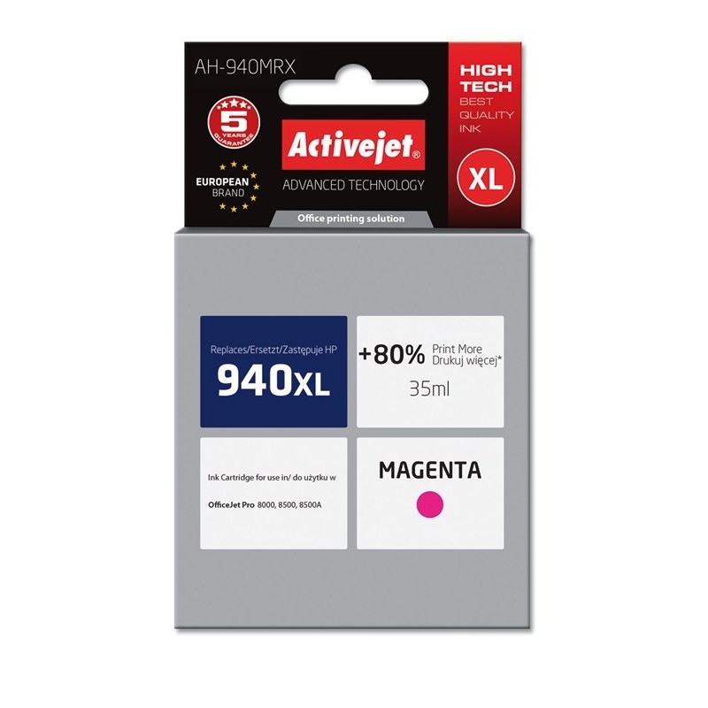 Activejet AH-940MRX Ink Cartridge(replacement for HP 940XL C4908AE; Premium; 35 ml; magenta)