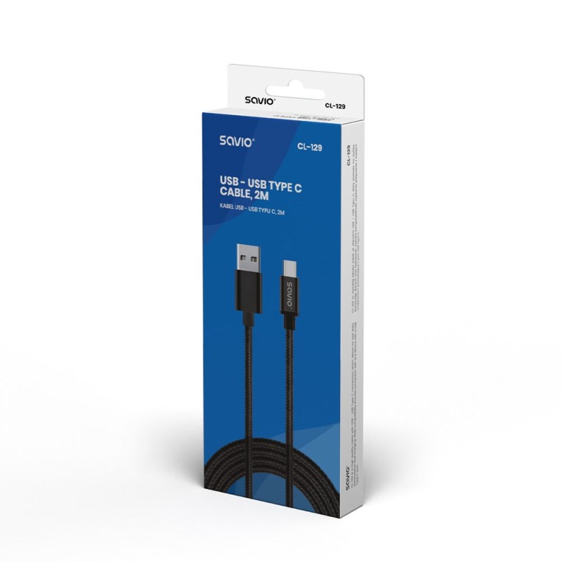 Savio CL-129 USB cable 2 m USB 2.0 USB A USB C Black Savio CL-129 USB cable 2 m USB 2.0 USB A USB C Black