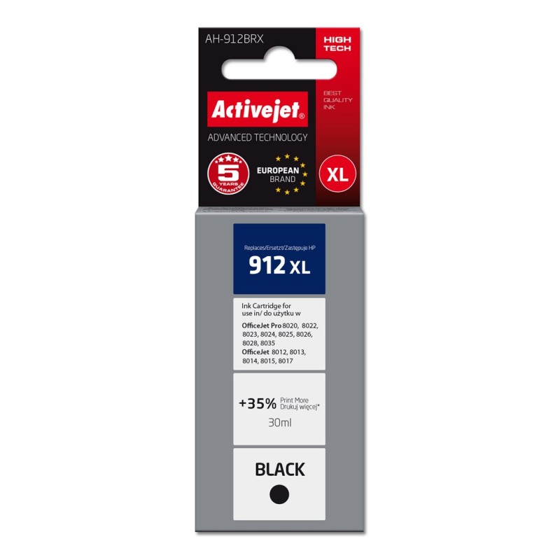 Activejet AH-912BRX Ink Cartridge (replacement for HP 912XL 3YL84AE; Premium; 1100 pages; 30 ml, black)