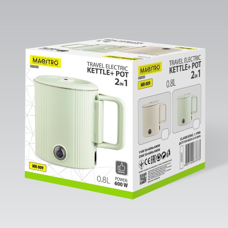 Electric kettle / travel pot Maestro MR-009 0.8 L 600 W (MR-009-MINT) Mint Electric kettle / travel pot Maestro MR-009 0.8 L 600 W (MR-009-MINT) Mint