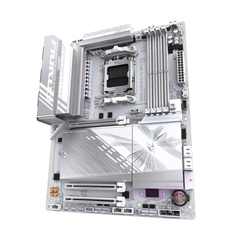 GIGABYTE B850 AORUS ELITE WIFI7 ICE Motherboard - AMD Ryzen 9000 Series CPUs, 12+2+1 Phases Digital VRM, up to 8200MHz DDR5 (OC), 1xPCIe 5.0 + 2xPCIe 4.0 M.2, 2.5 LAN, WIFI 7, USB 3.2 Gen 2x2 GIGABYTE B850 AORUS ELITE WIFI7 ICE Motherboard - AMD Ryzen 9000 Series CPUs, 12+2+1 Phases Digital VRM, up to 8200MHz DDR5 (OC), 1xPCIe 5.0 + 2xPCIe 4.0 M.2, 2.5 LAN, WIFI 7, USB 3.2 Gen 2x2