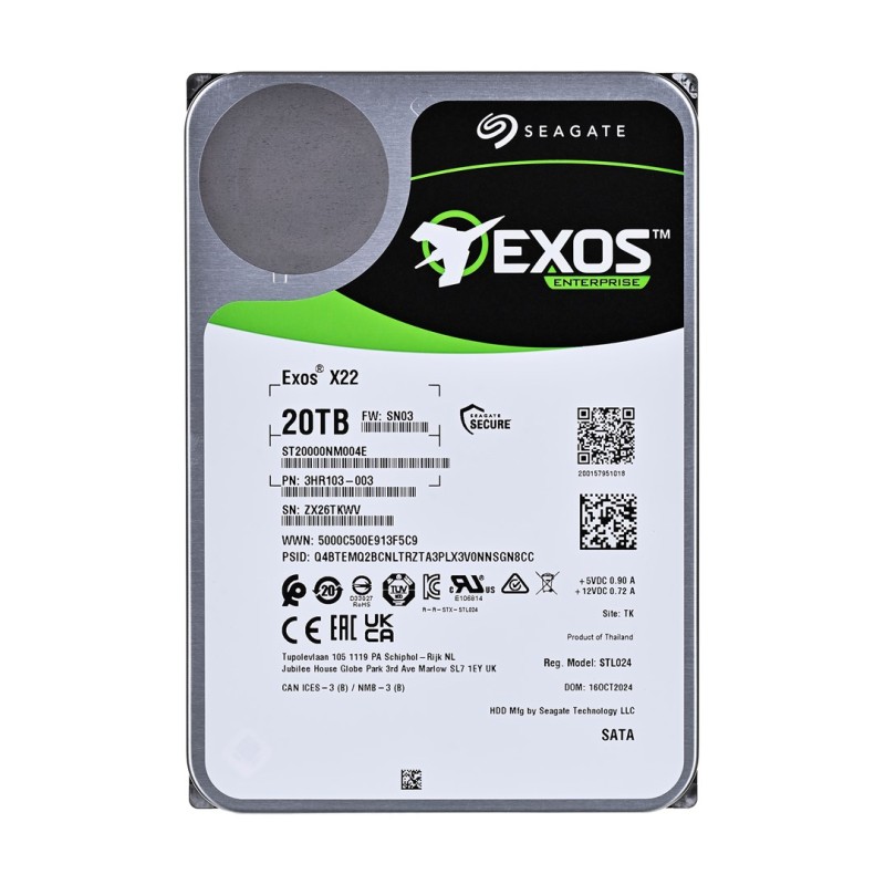 Seagate Exos X22 ST20000NM004E internal hard drive 20 TB 7200 RPM 512 MB 3.5 Seagate Exos X22 ST20000NM004E internal hard drive 20 TB 7200 RPM 512 MB 3.5