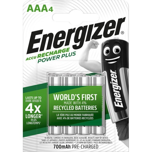 ENERGIZER BATTERY Accu Recharge Power Plus 700 mAh AAA HR3/4 Rechargeable, 4 pieces ENERGIZER BATTERY Accu Recharge Power Plus 700 mAh AAA HR3/4 Rechargeable, 4 pieces