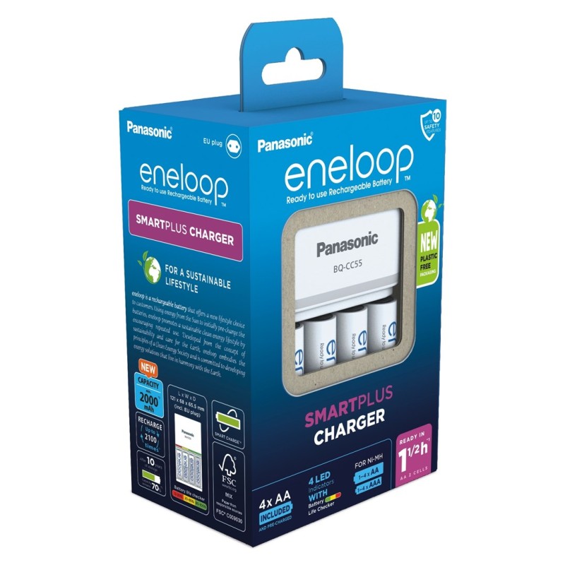 ŁADOWARKA PANASONIC SMARTPLUS + 4x AA ENELOOP 2000 mAh ŁADOWARKA PANASONIC SMARTPLUS + 4x AA ENELOOP 2000 mAh