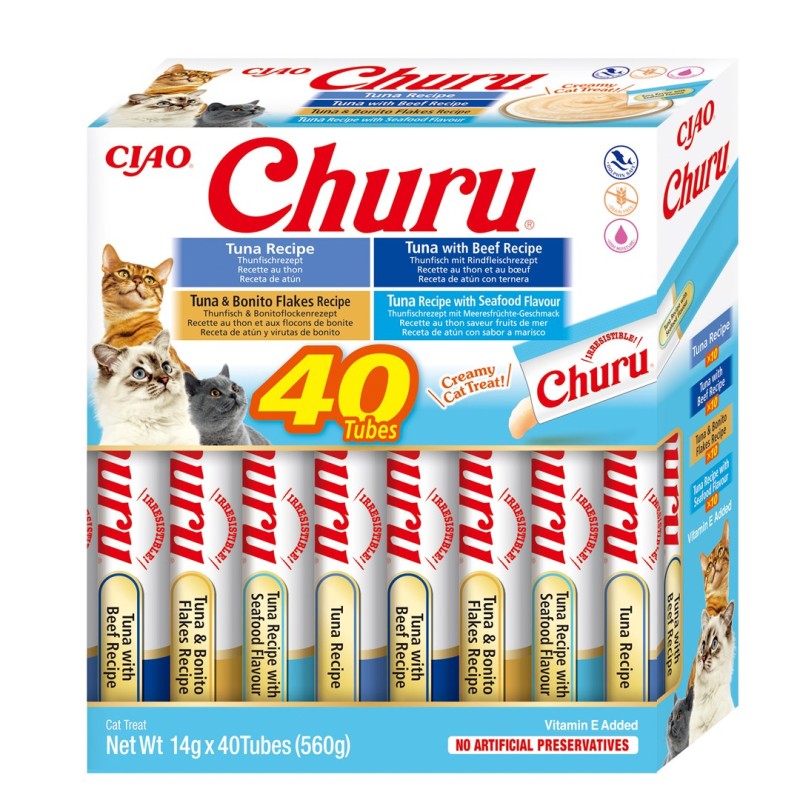 INABA Churu Variety box Tuna with seafood - cat treats - 40 x 14g INABA Churu Variety box Tuna with seafood - cat treats - 40 x 14g
