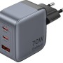 Vention 70W GaN PD Charger 1x USB-A 2x USB-C BK