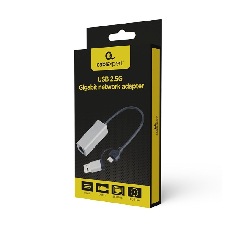 Gembird A-USB3AC-LAN2G-01 USB 2.5G Gigabit network adapter, space grey Gembird A-USB3AC-LAN2G-01 USB 2.5G Gigabit network adapter, space grey