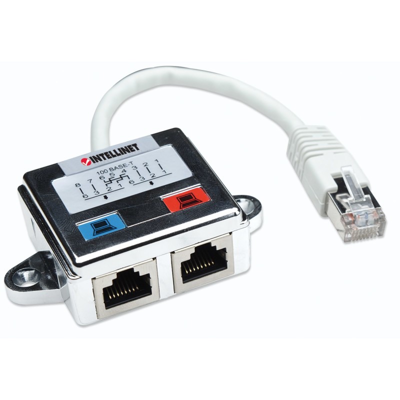 Intellinet 2-Port Modular Distributor, Cat5e, FTP, allows two RJ45 ports to share one Cat5e network cable Intellinet 2-Port Modular Distributor, Cat5e, FTP, allows two RJ45 ports to share one Cat5e network cable