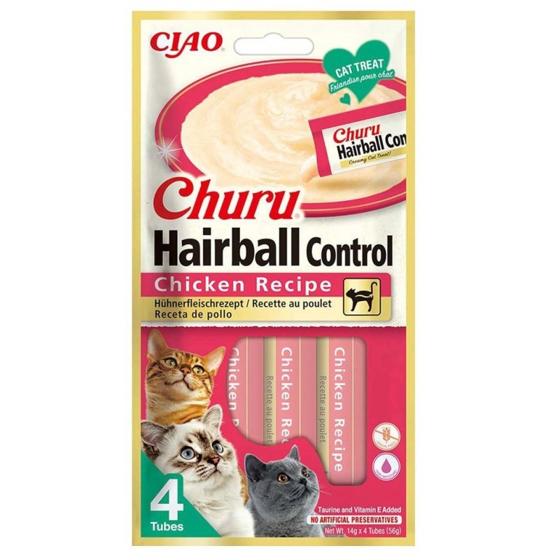 INABA Churu Hairball Control Chicken Recipe - cat treats - 4x14g