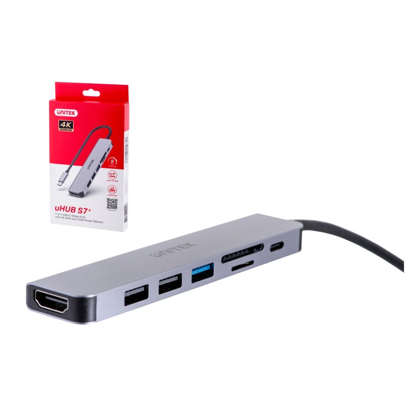 UNITEK HUB USB-C H1118A; USB-A x3, USB-C, HDMI, SD, microSD UNITEK HUB USB-C H1118A; USB-A x3, USB-C, HDMI, SD, microSD