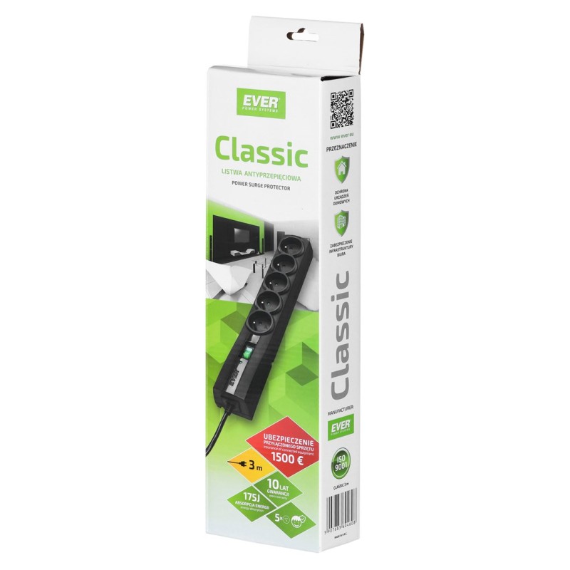 Ever CLASSIC 3m Black 5 AC outlet(s) 250 V Ever CLASSIC 3m Black 5 AC outlet(s) 250 V
