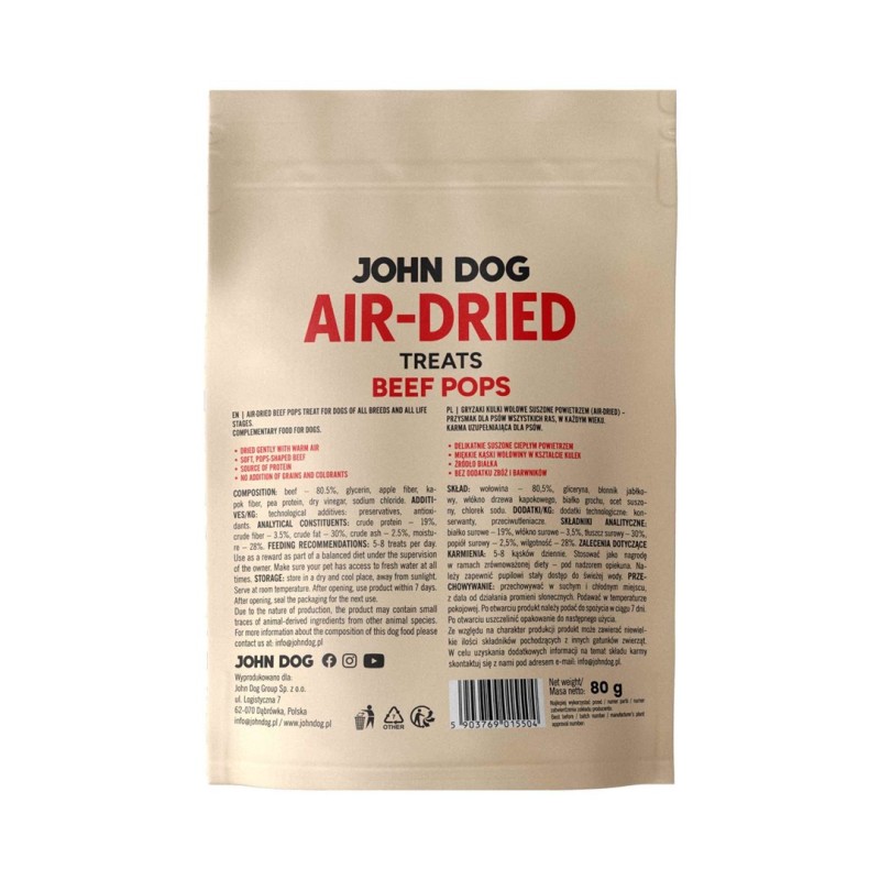 JOHN DOG Air-Dried Beef pops - dog treat - 80g JOHN DOG Air-Dried Beef pops - dog treat - 80g