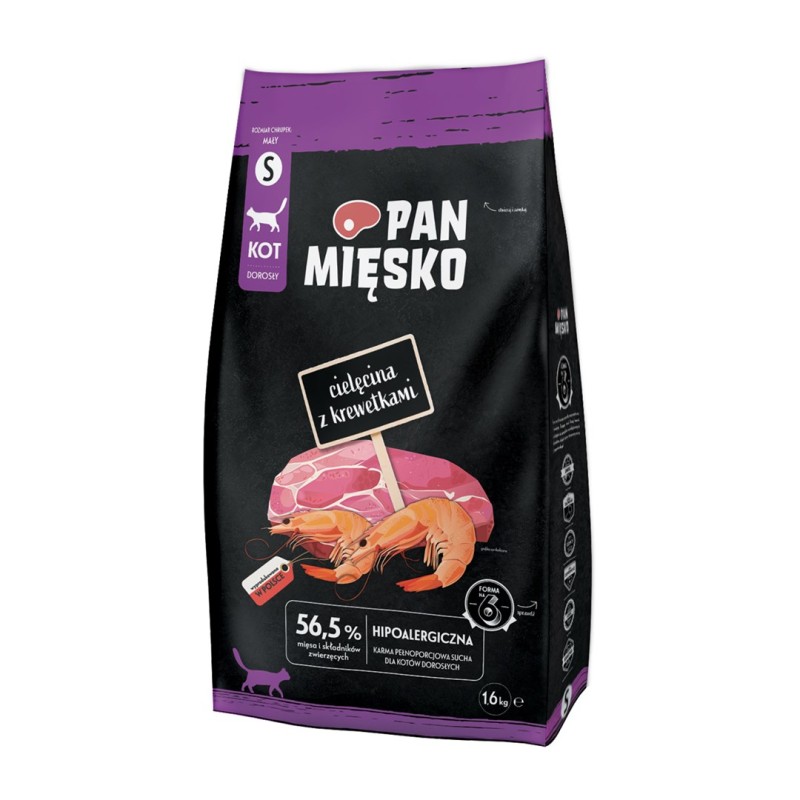 PAN MIĘSKO Veal with shrimps S - dry cat food - 1,6kg PAN MIĘSKO Veal with shrimps S - dry cat food - 1,6kg