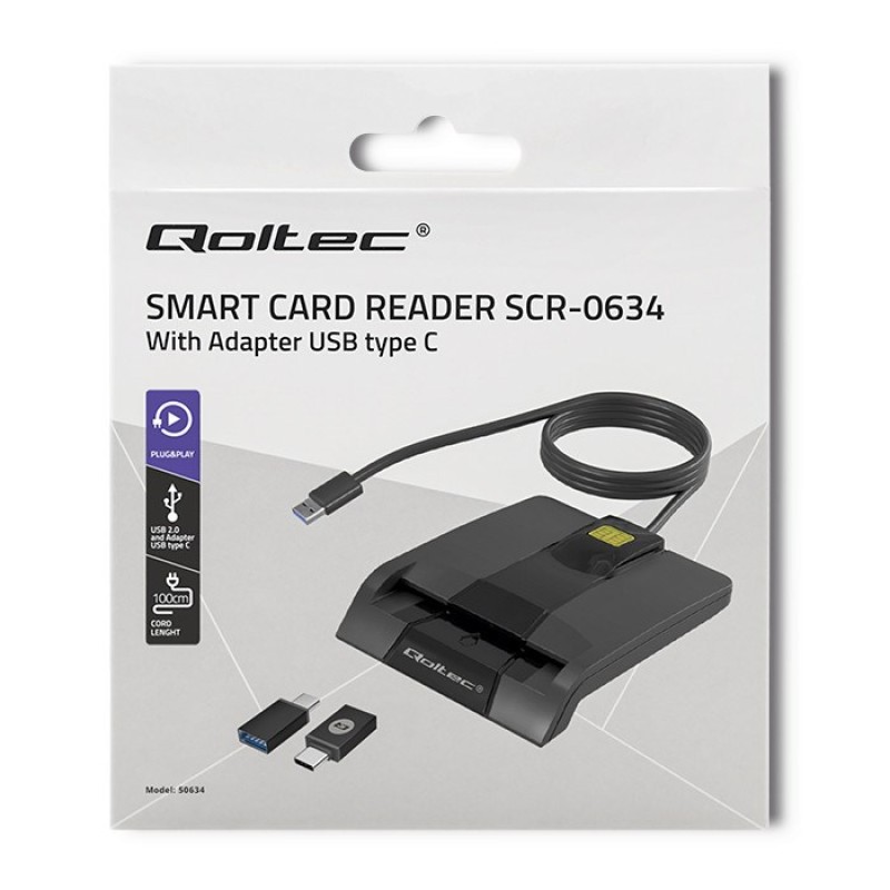 Qoltec 50634 Intelligent Smart ID chip card reader SCR-0634 | USB Type C Qoltec 50634 Intelligent Smart ID chip card reader SCR-0634 | USB Type C