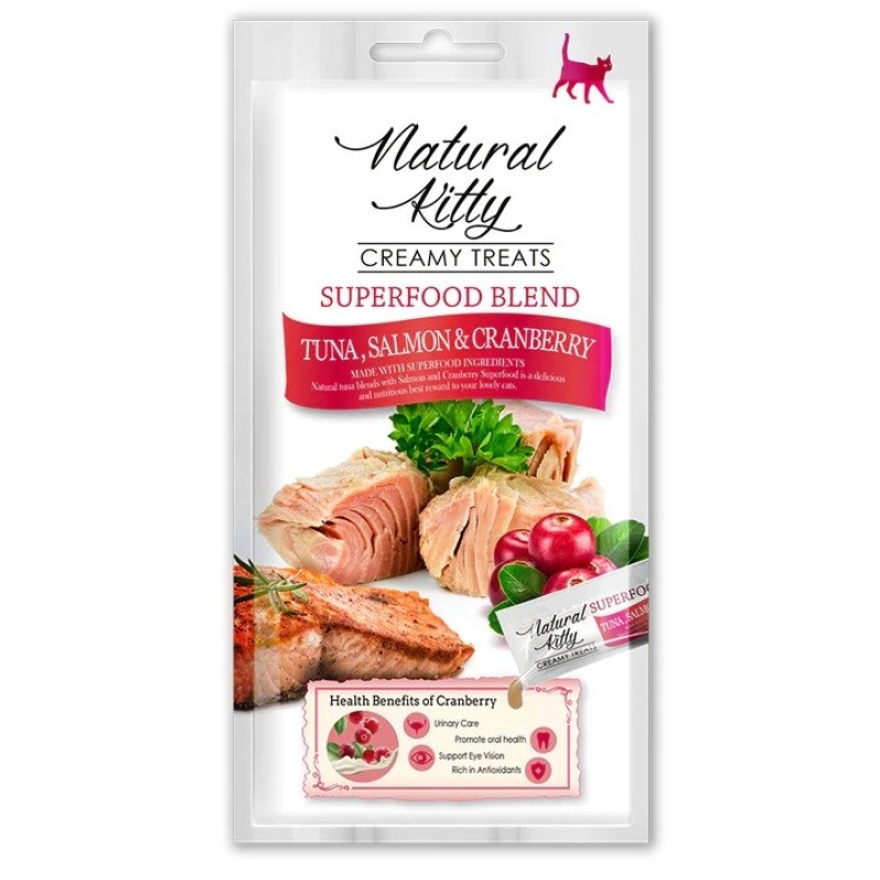 NATURAL KITTY Superfood Blend Tuna with salmon and cranberries - cat treats -  4 x 12g