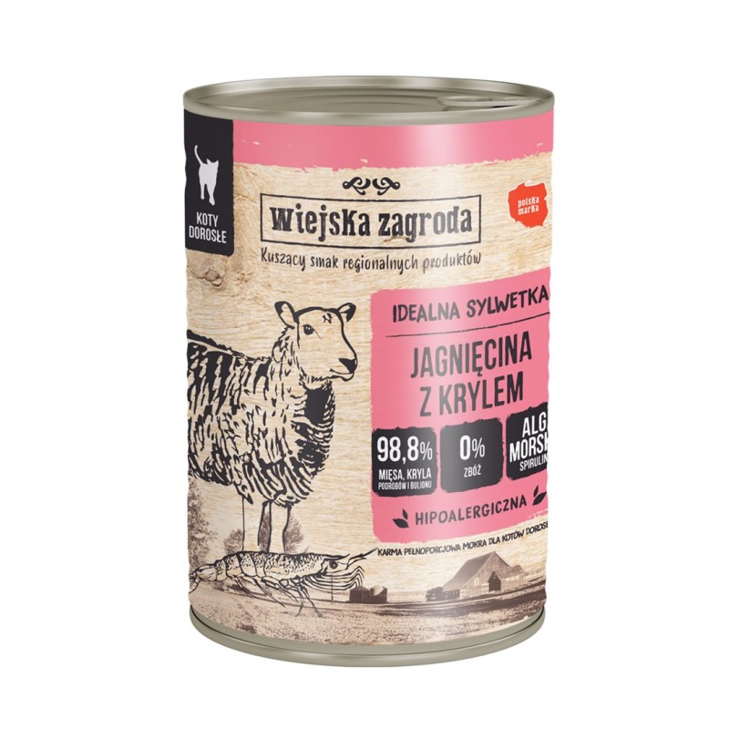 WIEJSKA ZAGRODA Lamb with krill - wet cat food - 400g