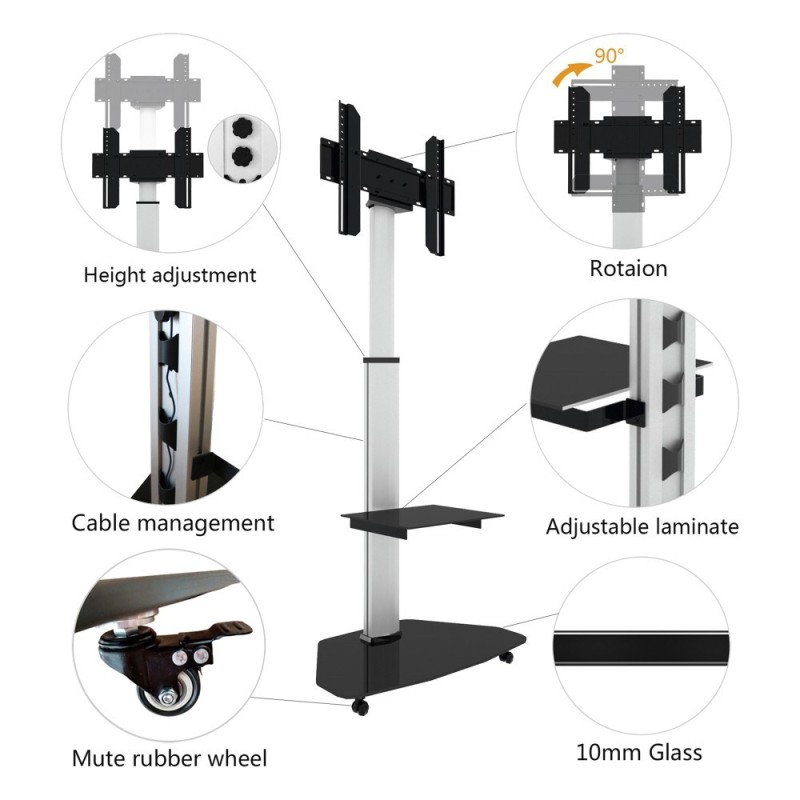 Techly Floor Stand with Shelf Trolley TV LCD/LED/Plasma 37-70 Techly Floor Stand with Shelf Trolley TV LCD/LED/Plasma 37-70