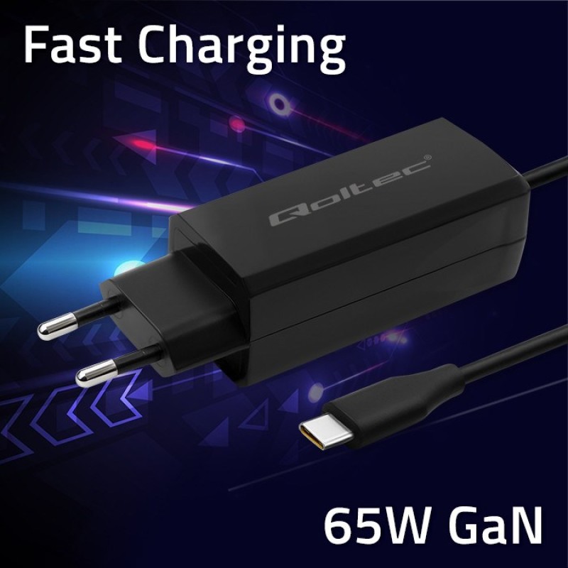 Qoltec 52419 65W GaN Super Fast Charger| 5-20V | 3-3.25A | USB-C 3.1 Qoltec 52419 65W GaN Super Fast Charger| 5-20V | 3-3.25A | USB-C 3.1