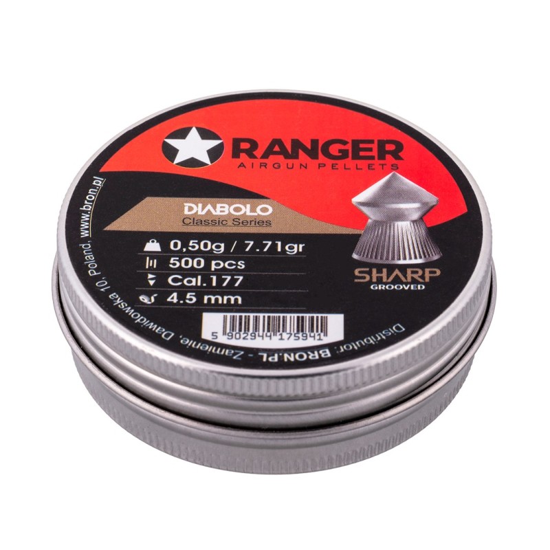 Śrut 4,5 mm RANGER Diabolo Classic Sharp Grooved szpic molet. 500 szt. 0,50 g