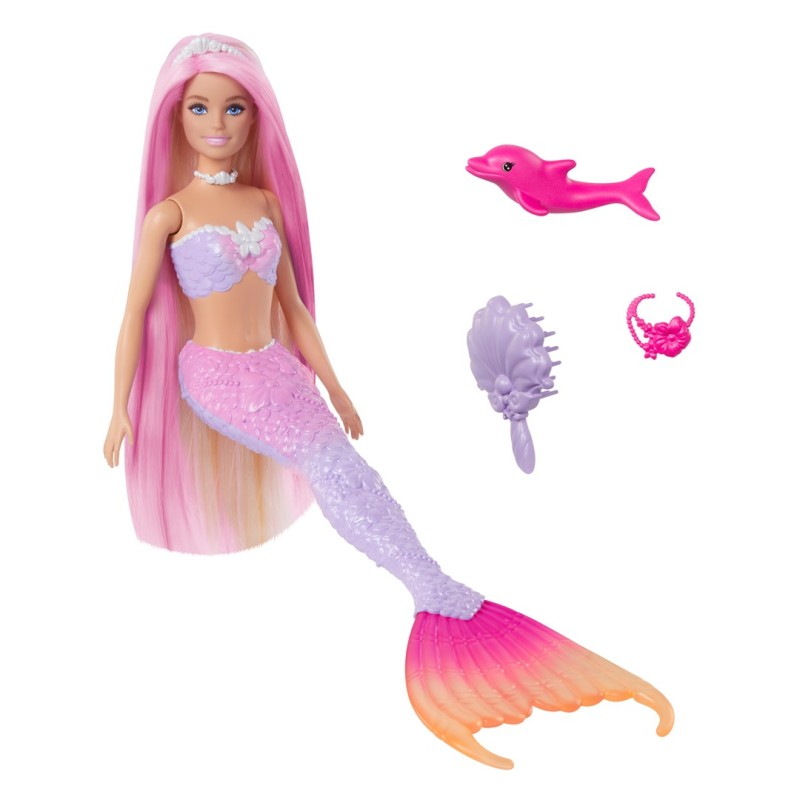 Barbie A Touch of Magic “Malibu” Mermaid Doll with Color Change Feature, Pet Dolphin and Accessories