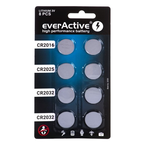8 lithium battery set everActive 4 x CR2032, 2 x CR2025, 2 x CR2016 8 lithium battery set everActive 4 x CR2032, 2 x CR2025, 2 x CR2016