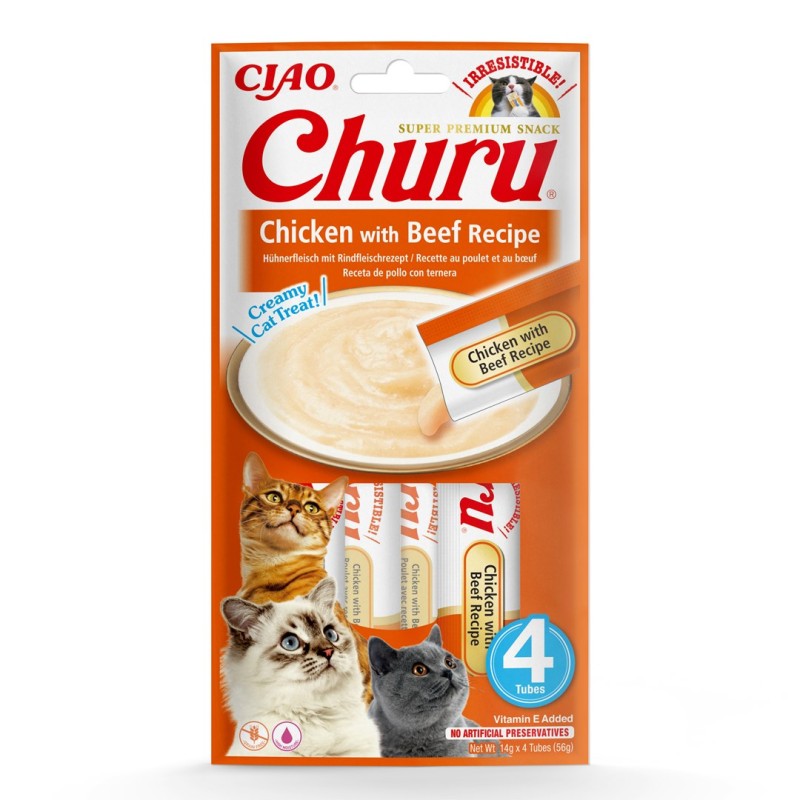 INABA Churu Chicken with Beef Recipe - cat treats - 4x14 g INABA Churu Chicken with Beef Recipe - cat treats - 4x14 g