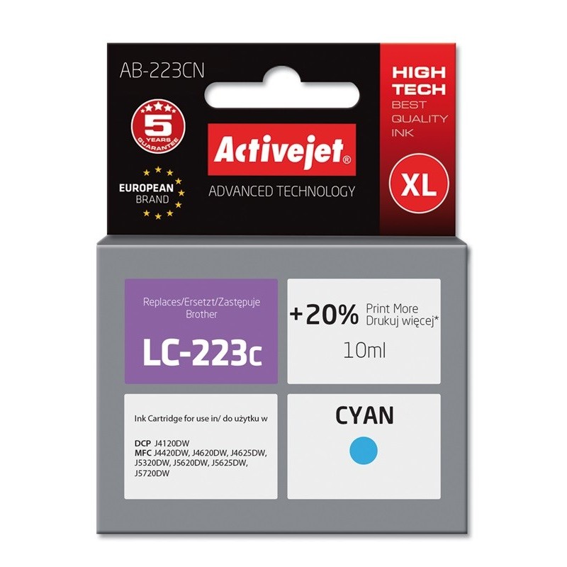 Activejet AB-223CN Ink (Replacement for Brother LC223C; Supreme; 10 ml; cyan)