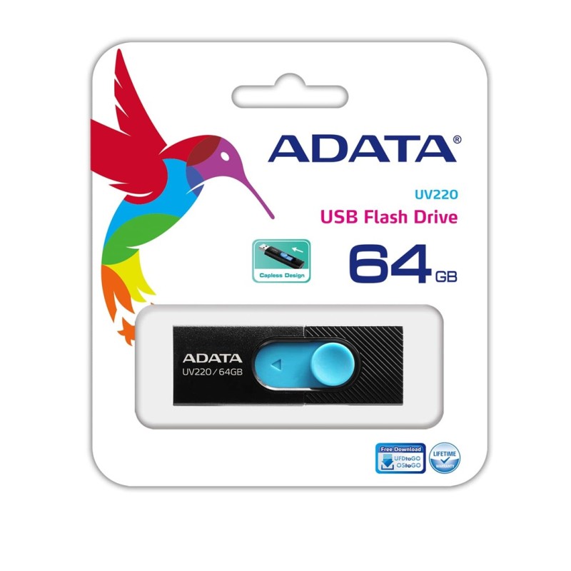 ADATA UV220 USB flash drive 64 GB USB Type-A 2.0 Black, Blue ADATA UV220 USB flash drive 64 GB USB Type-A 2.0 Black, Blue