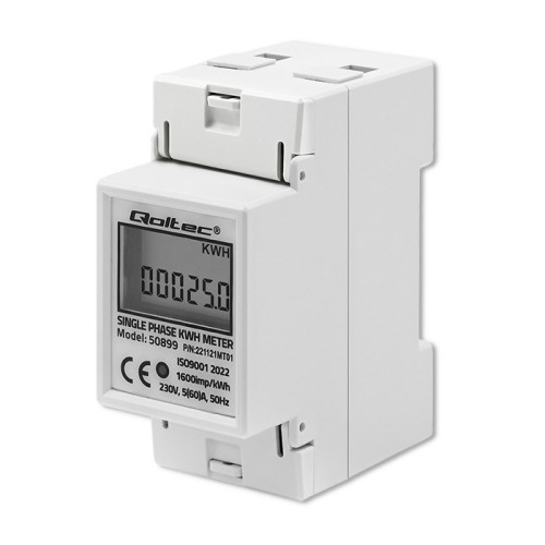 Qoltec 50899 Single phase electronic energy consumption meter | 230 V | LCD | 2P | DIN rail Qoltec 50899 Single phase electronic energy consumption meter | 230 V | LCD | 2P | DIN rail